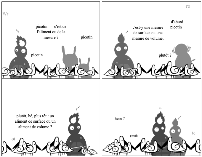Wrote __ ._  Gauche et droite, haut et bas de picotin